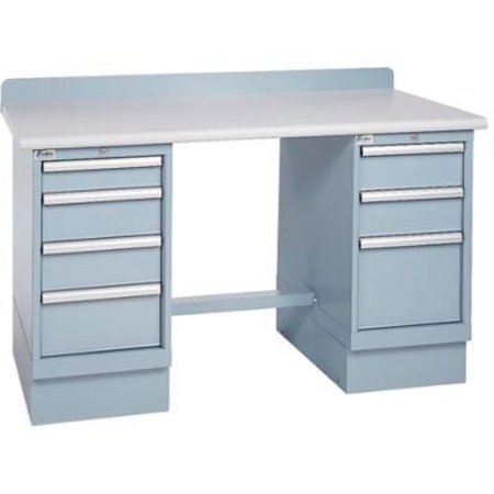 LISTA INTERNATIONAL Technical Workbench w/3 and 4 Drawer Cabinets, Plastic Laminate Top - Gray XSTB41-60PT/LG